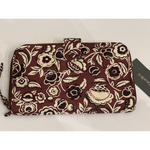 NEW Vera Bradley Large Tab Wallet Bubbly Flowers Cinnamon Brown